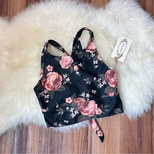 Mia Joy Joyfolie Kyla Black Floral Criss Cross Strap Bra Swim Tank Top • Size 10